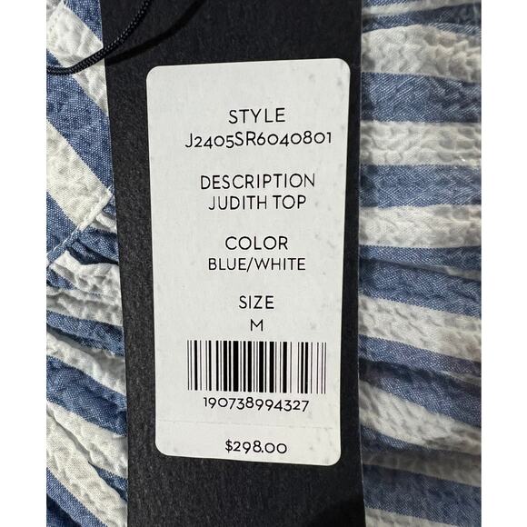 VERONICA BEARD TOP WOMENS MEDIUM JUDITH V-NECK PUFF SLEEVE BLOUSE BLUE WHITE - Picture 12 of 13